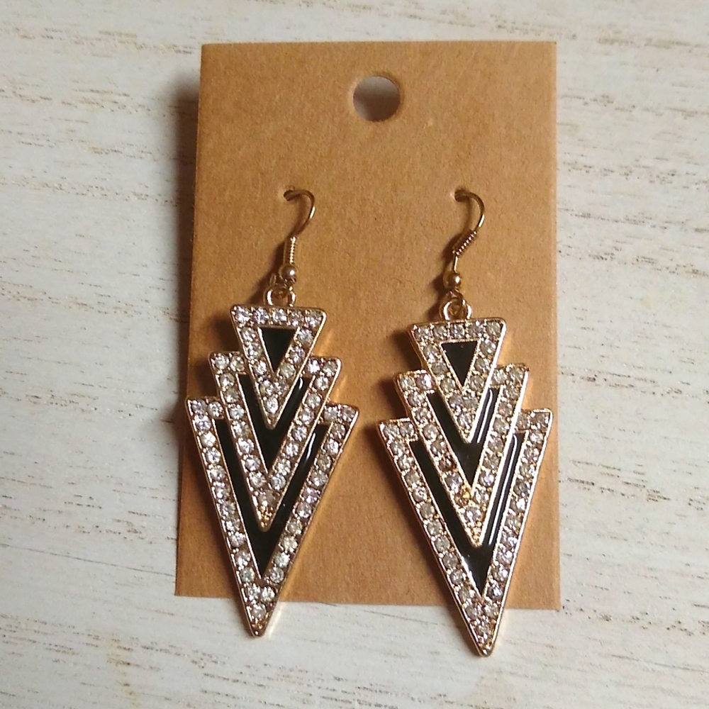 😻 3 For $15 Triple Trigon Black Enamel Bling Dangles